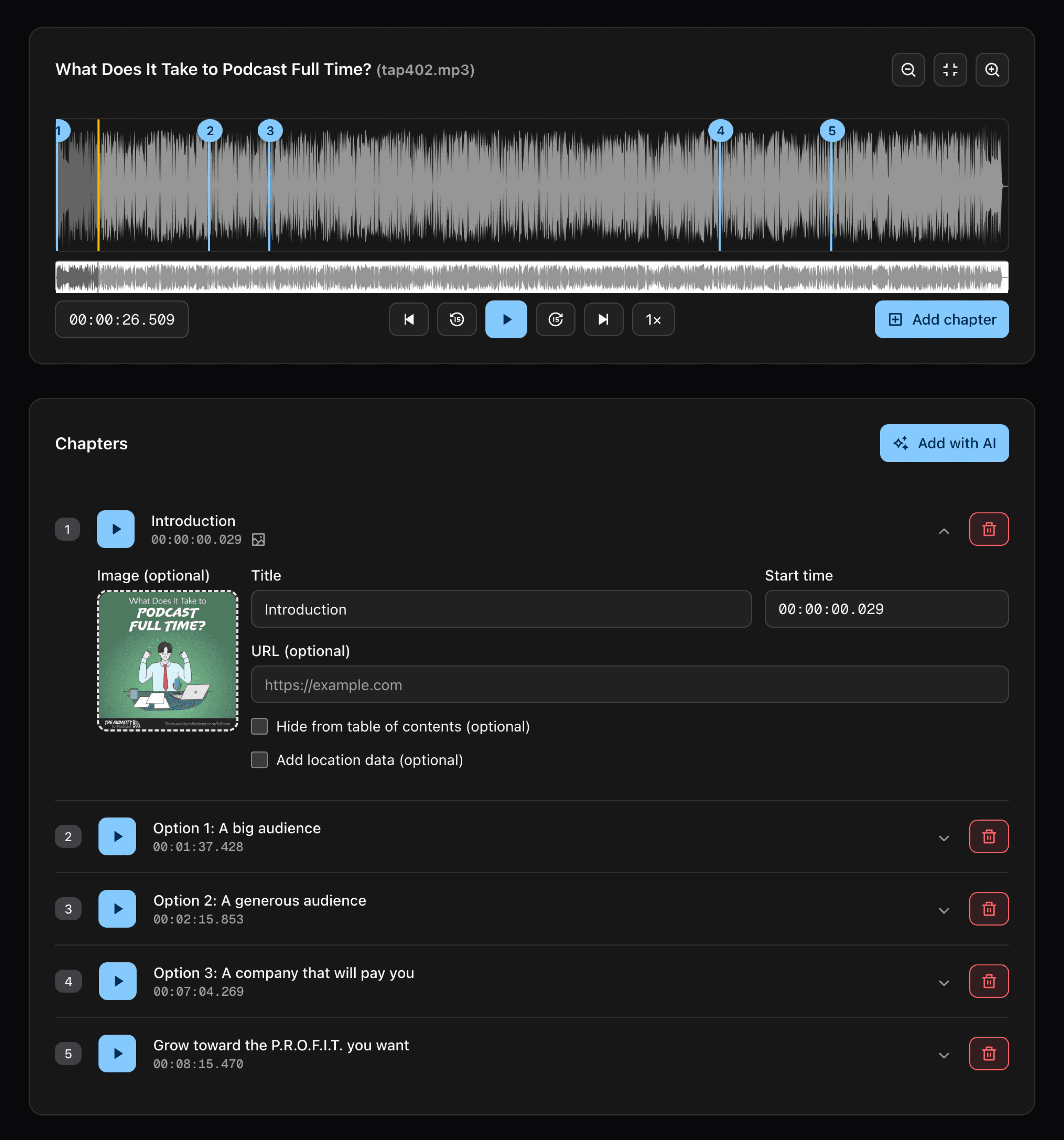PodChapters editor screenshot